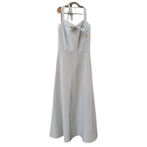 Vintage Clues Collection Blue‎ White seersucker midi dress Size 4 Lined